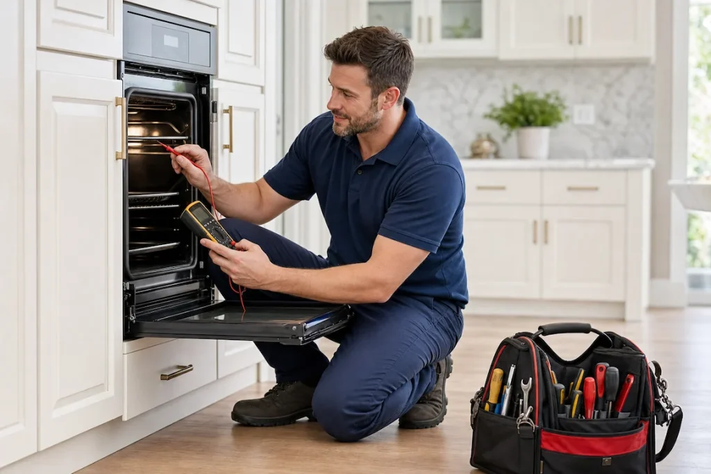 Technician repairing oven